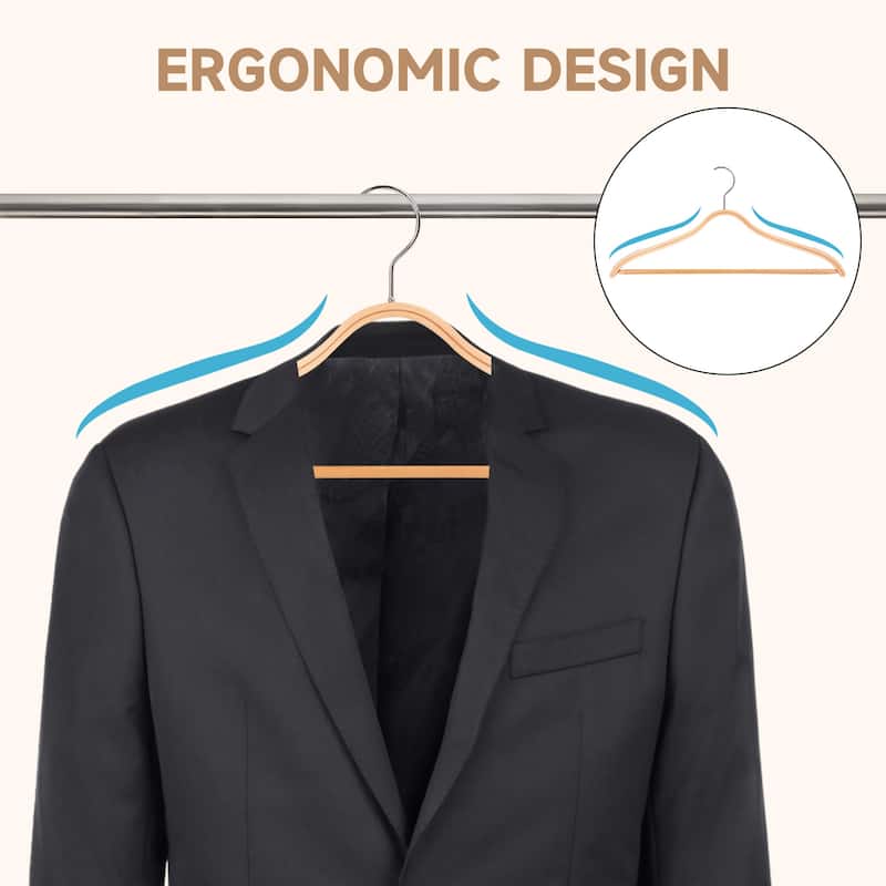 BP4U Slim Birch Wood Suit Hangers with Pants Bar, Lightweight Coat Wooden Hangers for Trousers, Sweaters, Dresses