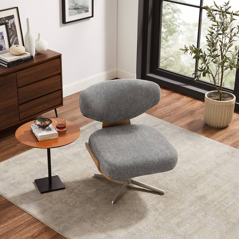 Art Leon Wood and Fabric Swivel Armless Accent Lounge Chair