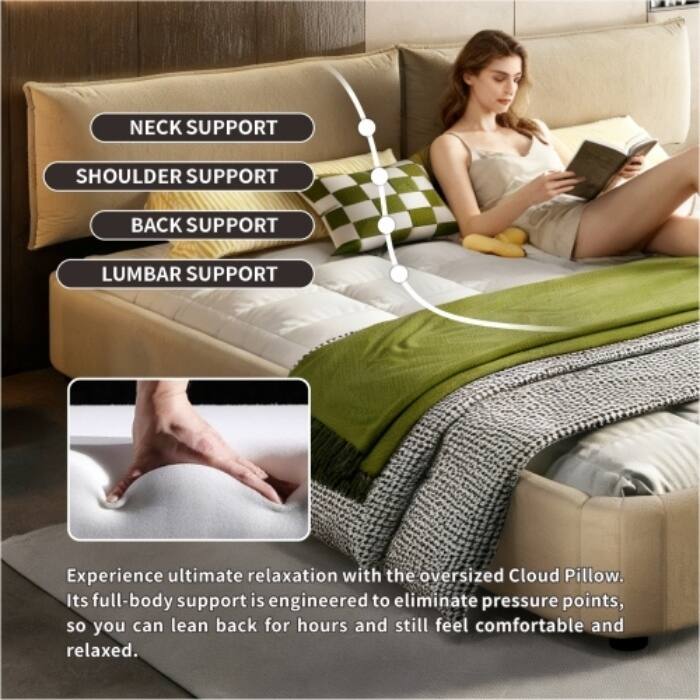 King Size Cloud Bed Frame with Movable Headboard, Chenille Upholstered & No Box Spring Needed