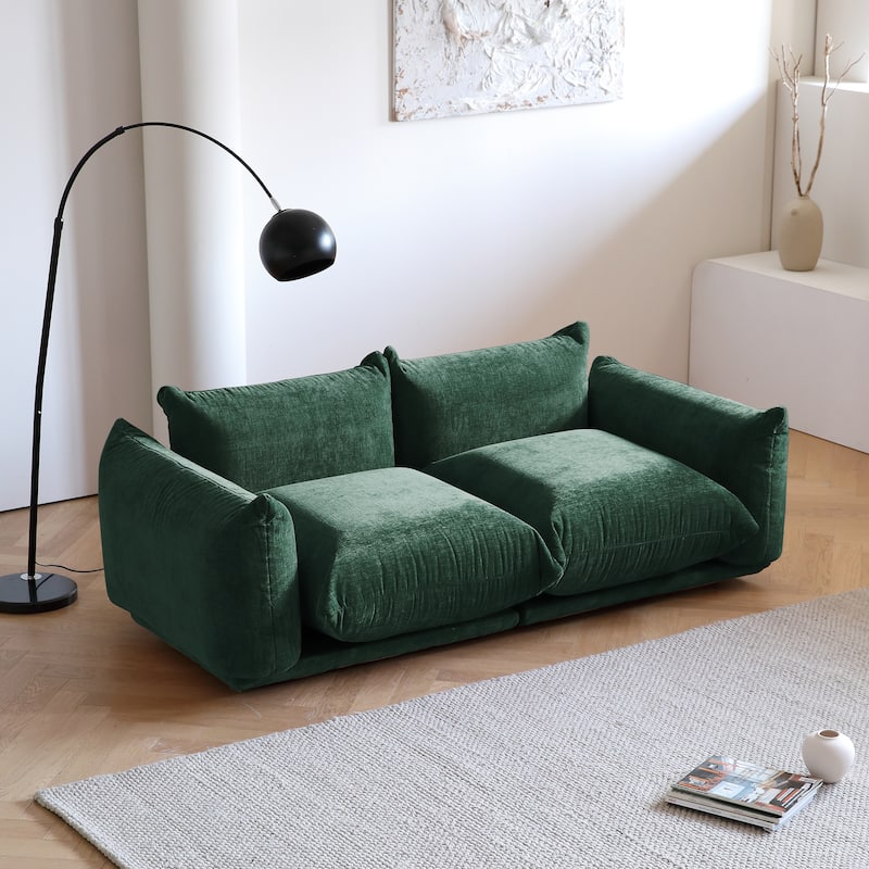 2-Seat Chenille Upholstered U-Shape Sectional Sofa - Green