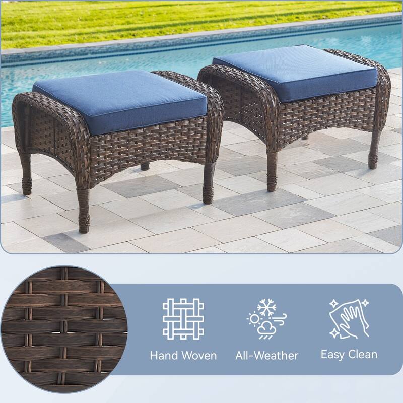 Gymojoy Versatile Outdoor Wicker Ottomans with Soft Cushions