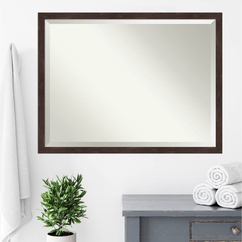 Beveled Wood Bathroom Wall Mirror - Fresco Dark Walnut Frame