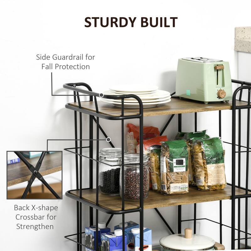 HOMCOM 25" Rolling Kitchen Cart, Kitchen Storage Trolley with 3 Shelves for Dining Room, Laundry Room, and Bathroom, Natural