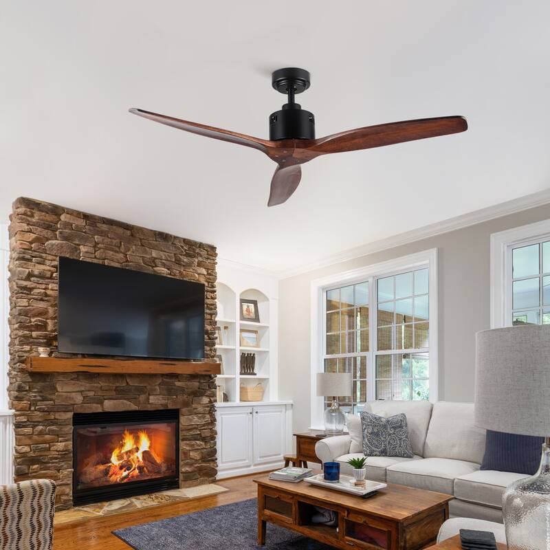 YUHAO 52 in. Modern Farmhouse Ceiling Fan with 3 Solid Wood Blades, DC Reversible Motor without Light - 52 inches