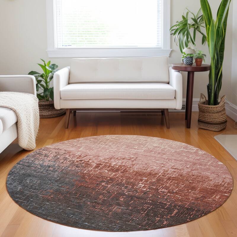 Machine Washable Indoor/ Outdoor Ombre Texture Chantille Rug - Paprika - 8' x 8'