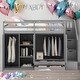 preview thumbnail 1 of 14, Modern Functional Twin Size Loft Bed With 3 Shelves,2 Wardrobes And 2 Drawers, Ladder With Storage Grey