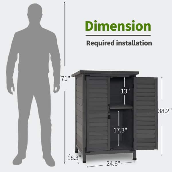 dimension image slide 4 of 6, MCombo Small Outdoor Storage Cabinet Shed with Double Doors (24.6" x 18.3" x 38.2"), Wooden 0985