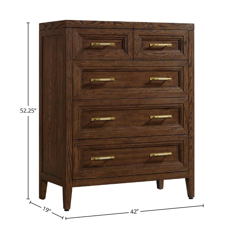 Marlow 5-Drawer Solid Oak Chest, Sable