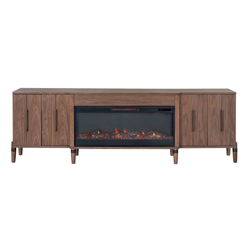 Bridgevine Home Tranquility 94 inch Fireplace TV Stand, for TVs up to 100 inches, Minimal Assembly, Walnut Finish