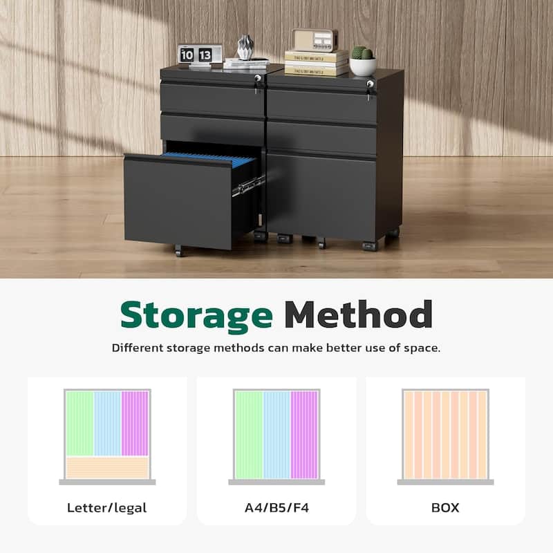 3 Drawer Metal File Cabinet, Mobile or Vertical Office Filling Cabinet
