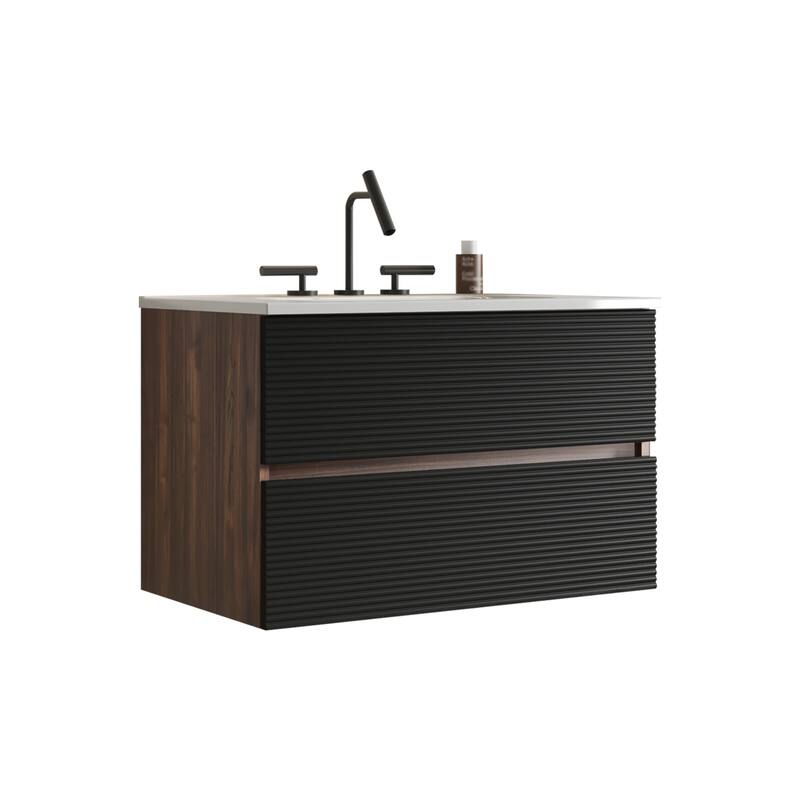 30" Wall-Mounted Bathroom Vanity with Integrated Ceramic Sink & Overflow, Large Storage Floating Cabinet