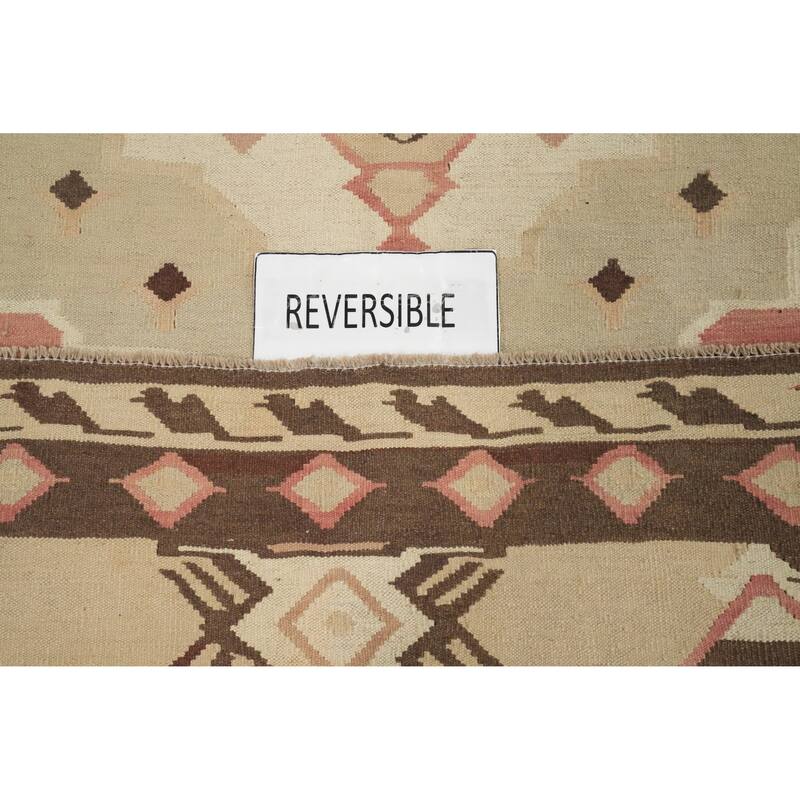 Hand Woven Oriental 100% Wool Carpet Southwestern Tribal Brown Kilim Area Rug - 11' 5'' X 9' 8''