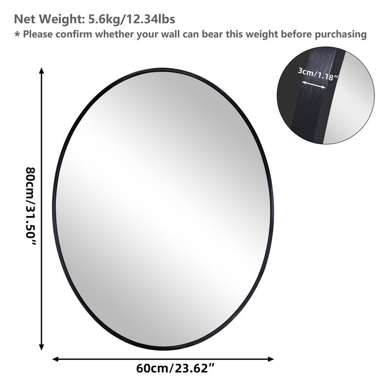Oval Wall Mirror Black Frame Bathroom Vanity Mirror Vertical Hanging Makeup Mirror for Bedroom