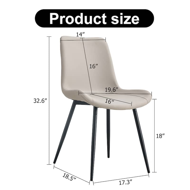 Simple Faux Leather Dining Chair with Curved Widened Cushion and Black Metal Legs(set of 4)