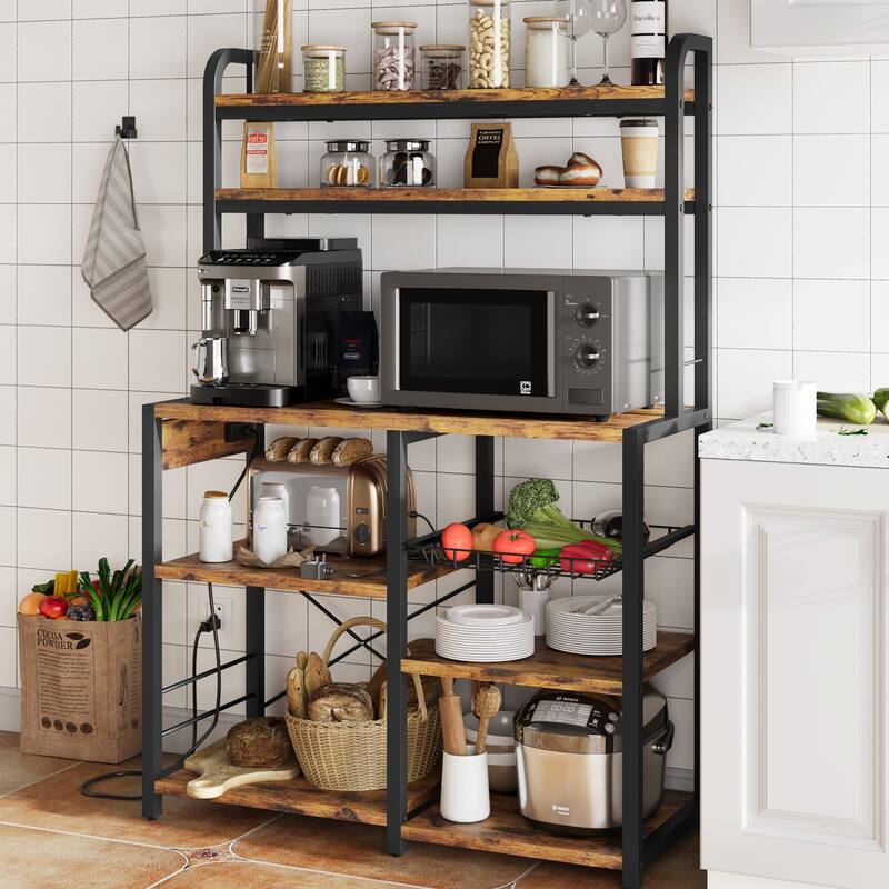 Kitchen Buffet Table with Large Storage with Power Outlet