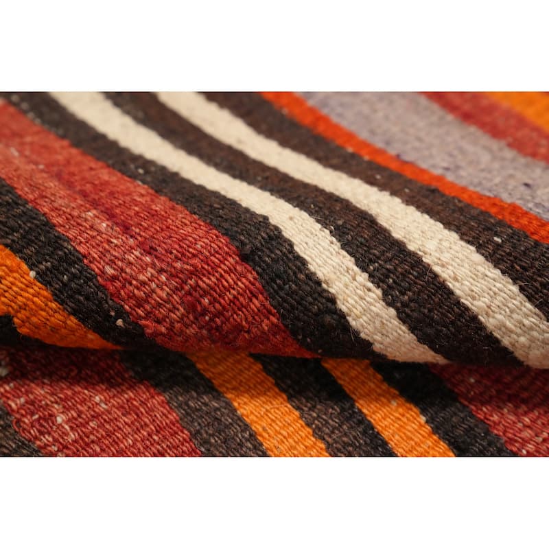 Hand Woven Oriental 100% Wool Carpet Southwestern Geometric Oranges & Rust Kilim Area Rug - 11' 0'' X 5' 1''