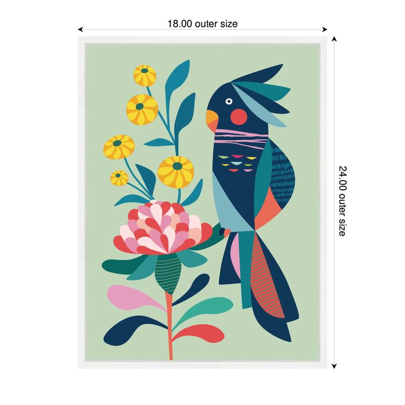 Kate and Laurel Sylvie Floral Cockatoo Framed Canvas by Rachel Lee