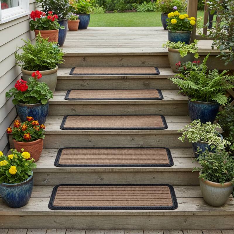 HomeRoots Set Of Six Black And Natural Polypropylene And Rubber Stair Treads - 10.00' X '30.00 - 10.00' X '30.00