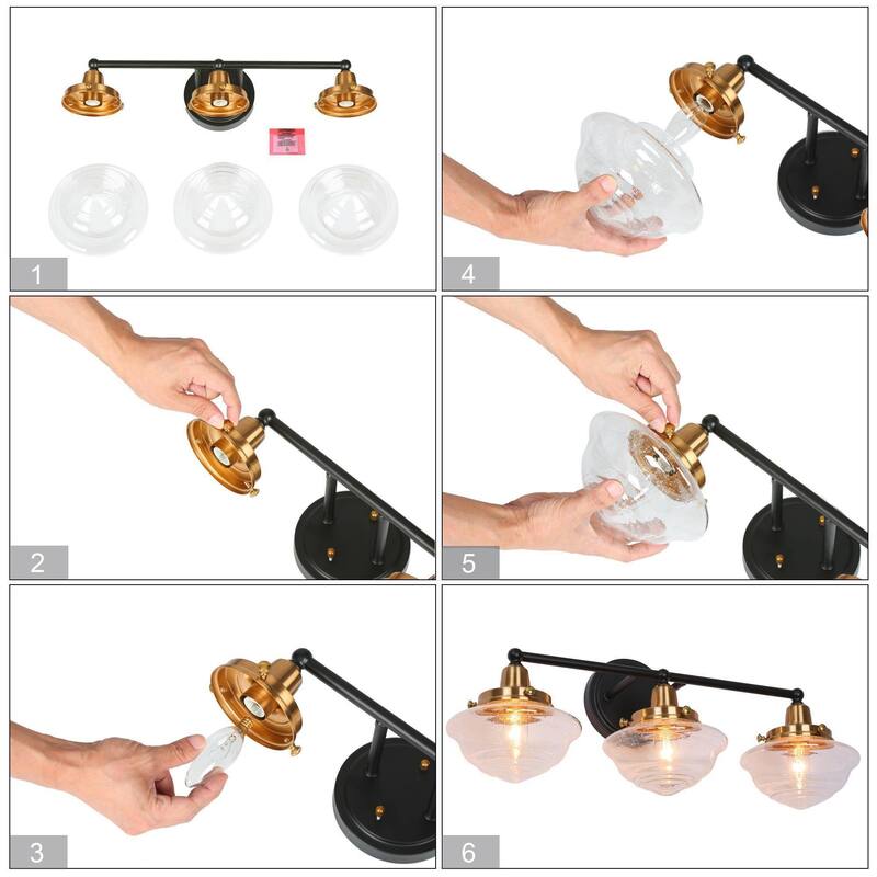 1/2/3/4-Light Modern Black Gold Bathroom Vanity Light Schoolhouse Glass Wall Sconce