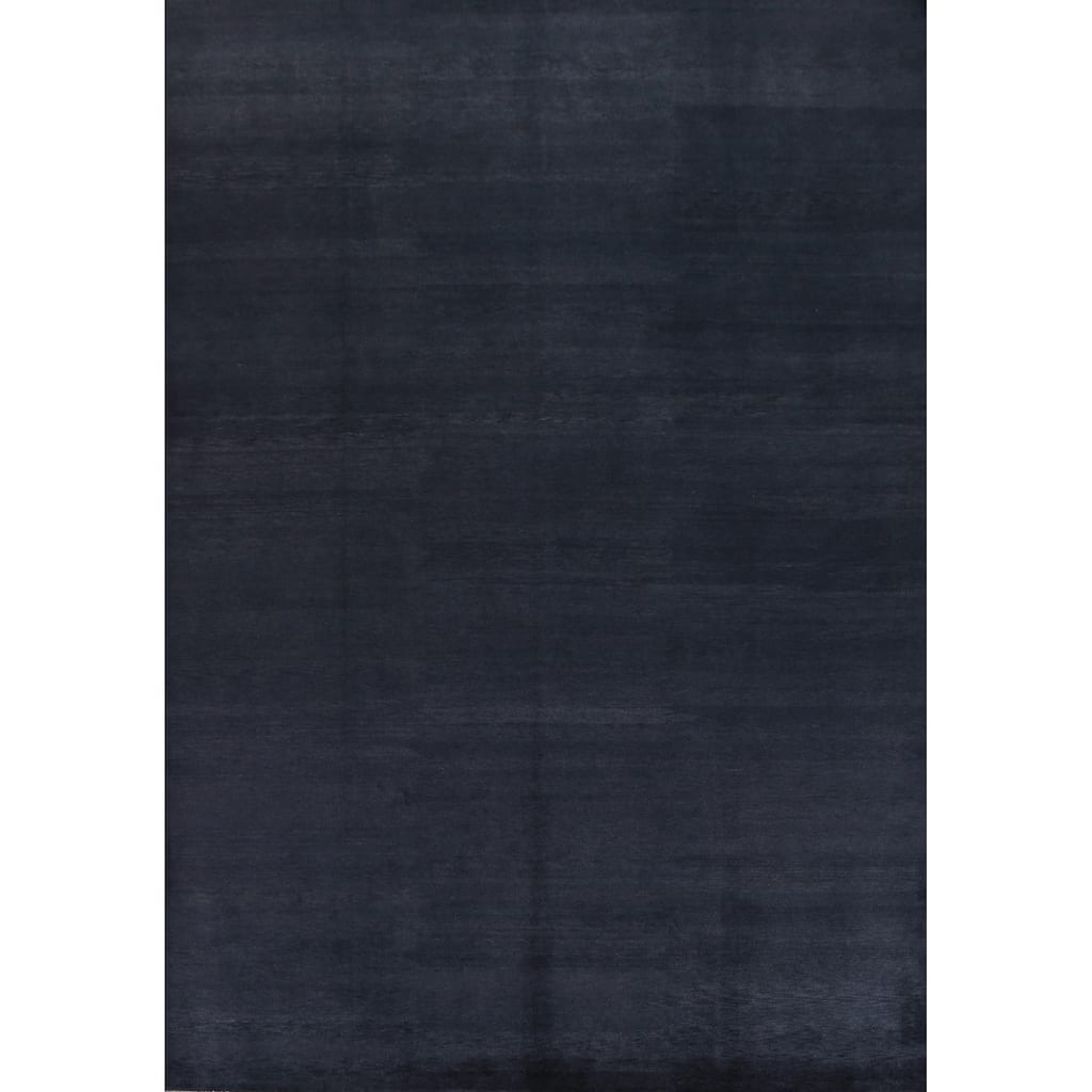 Hand Knotted Oriental 100% Wool Carpet Modern Solid Greys & Charcoal Gabbeh Area Rug - 12' 1'' X 9' 5''