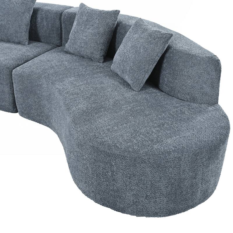 Modern Sectional Sofa with Curved Design, 2-Piece Chenille Modular Couch with 4 Pillows