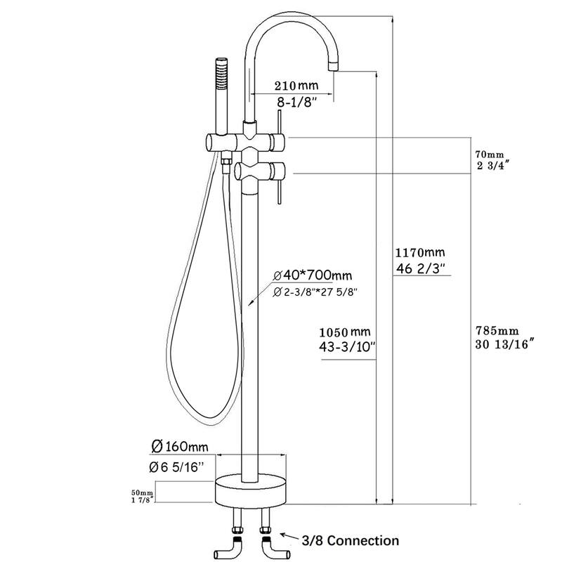 Topcraft Floor Mounted Bathtub Filler with Handheld Showerhead