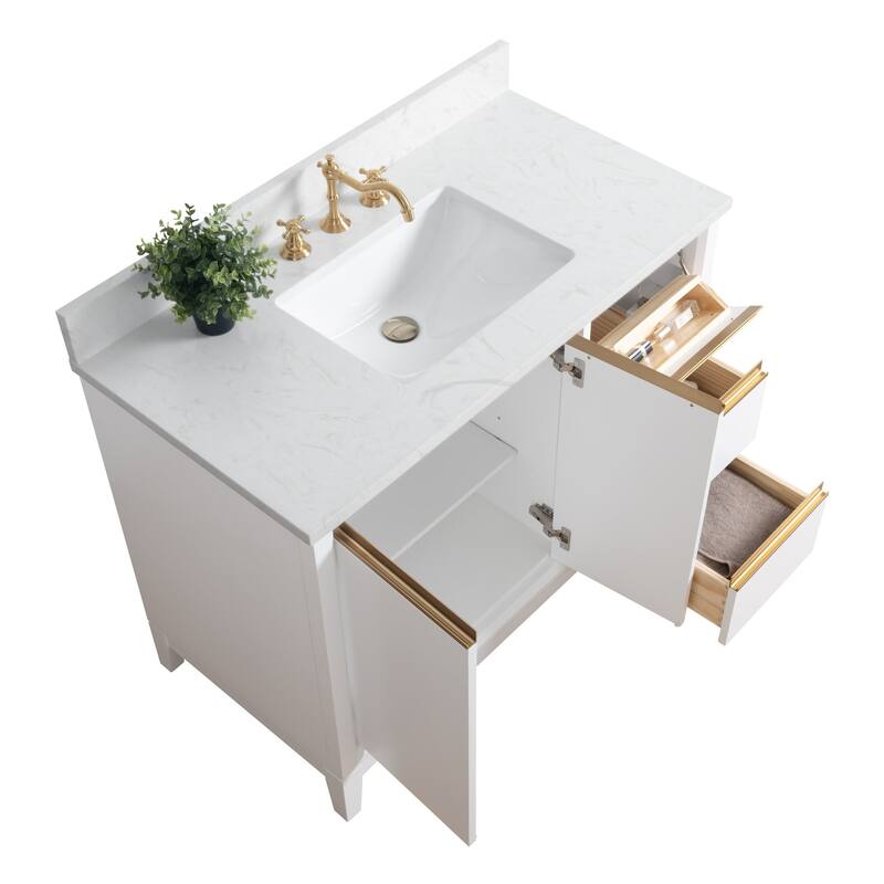 Vanity Art Bathroom Vanity with Ceramic Sink and Engineered Marble Top