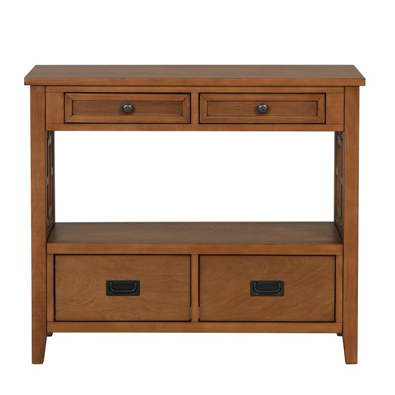 Anmytek Farmhouse Pine Wood Console Table with 4 Drawers and Storage Shelf for Entryway Brown