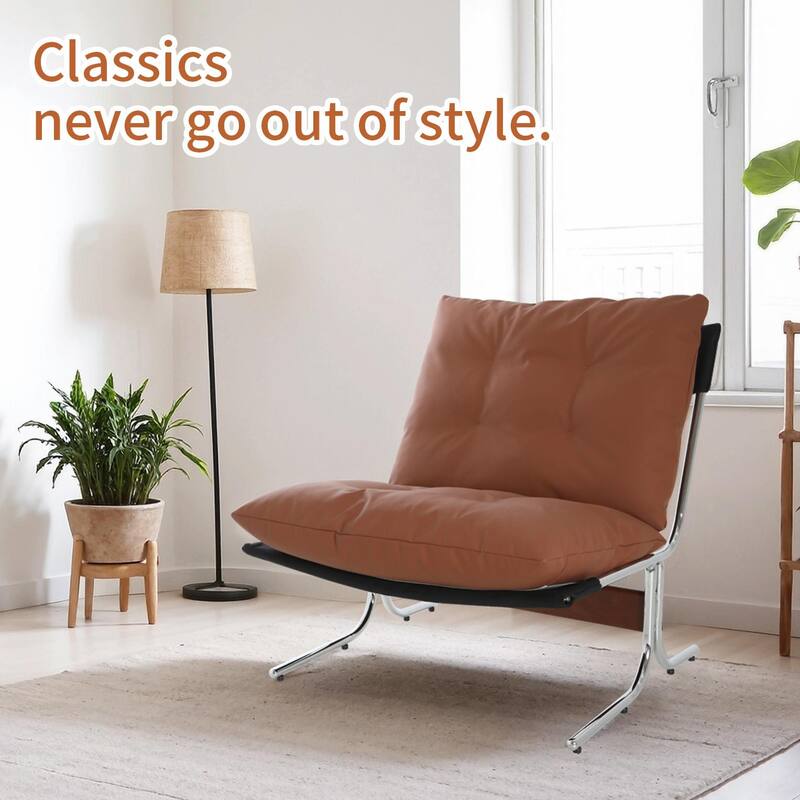 Modern Leather Accent Chair - High Back, Metal Legs