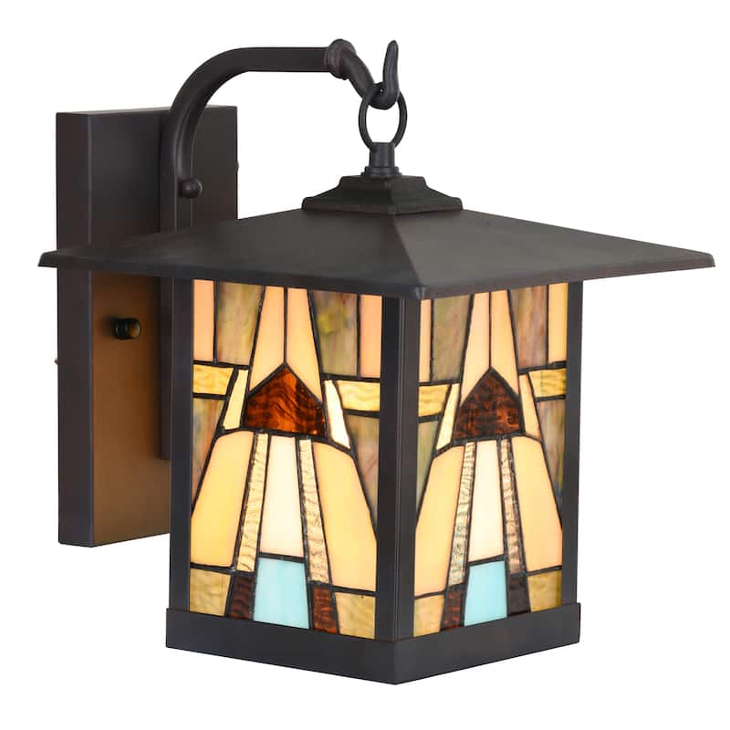 River of Goods Kamas Stained Glass and Oil Rubbed Bronze 1-Light Outdoor Lantern Wall Sconce-Rich Brown - Brown/Tan