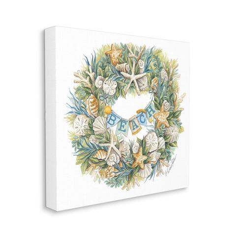 Stupell Industries Holiday Beach Seashell Wreathe Nautical Christmas Canvas Wall Art - Multi-Color