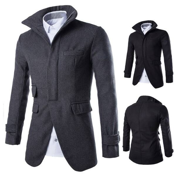 Shop Men S Autumn Winter Jacket Zipper Long Slim Coat Woolen Warm