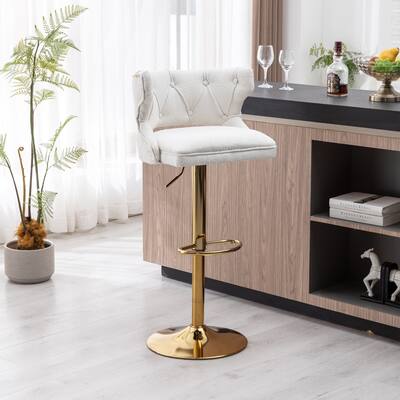 Velvet Adjustable Swivel Barstools Dining Chairs for Kitchen Counter (Set of 2), Cream