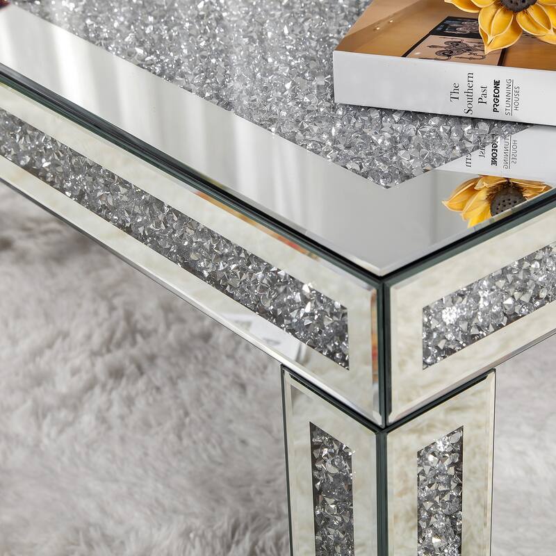 Rectangle Coffee Table Mirrored Diamonds Inlay