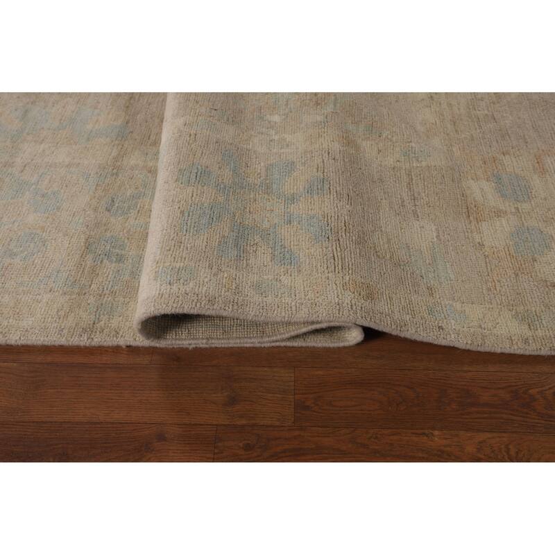 Transitional Beige Oushak Turkish Area Rug Handmade Wool Carpet - 9'3"x 11'7"