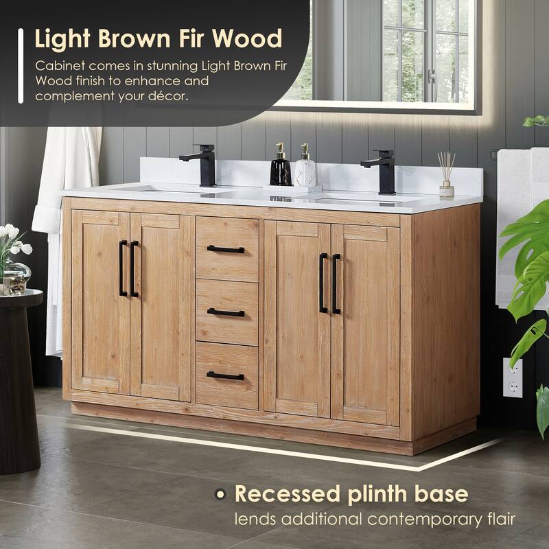 Cicero Single Bathroom Vanity in Light Brown with Grain White Engineered Stone Countertop without Mirror
