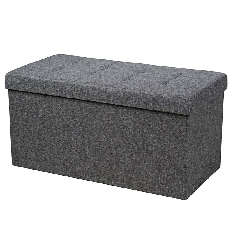 Foldable Storage Ottoman Bench with Removable Bin Upholstered Seat Chest for Bedroom Living Room Entryway - Dark Grey