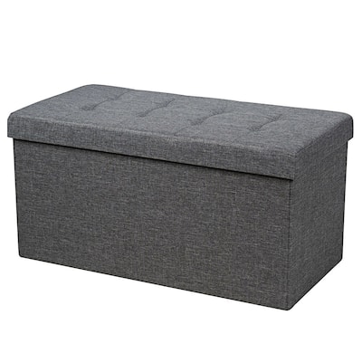 Foldable Storage Ottoman Bench with Removable Bin Upholstered Seat Chest for Bedroom Living Room Entryway