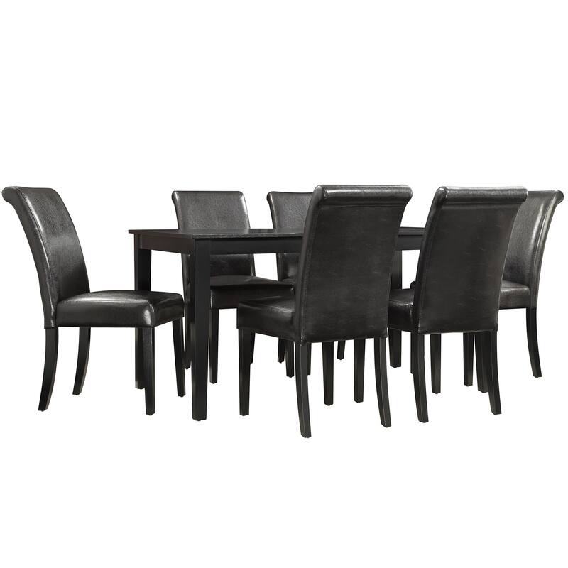 Wilmington 60" Black Finish Dining Set by iNSPIRE Q Classic - Dining Table + 6 Parson Chairs - Dark Brown