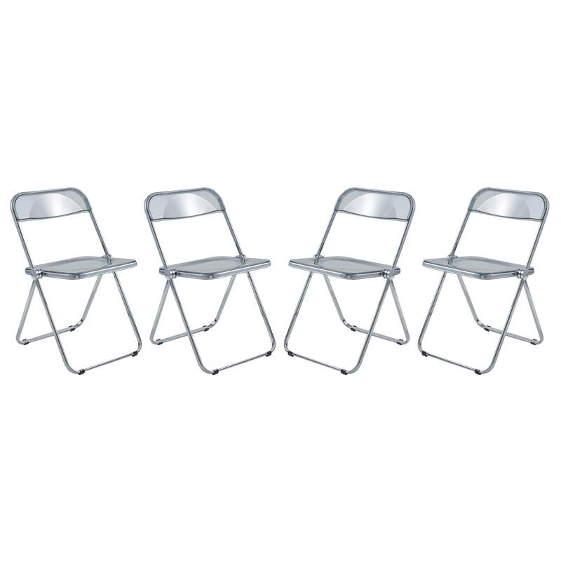 Acrylic Folding Dining Chair with Chrome Frame Set of 4 Lawrence Series by LeisureMod - Transparent Black