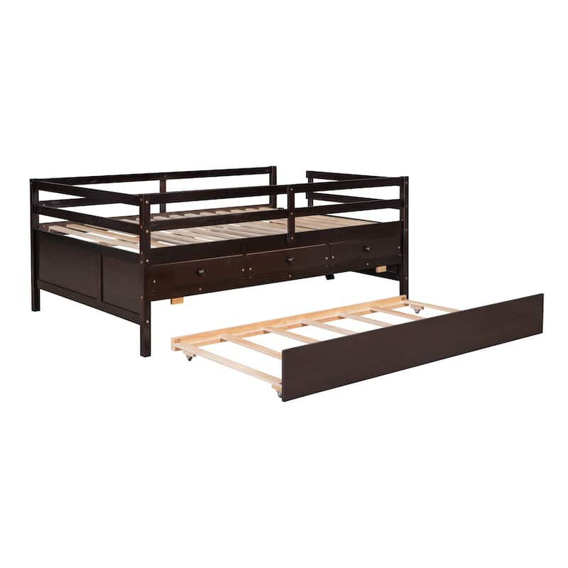 Solid Pine Wood Low Loft Bed Full Size with Full Safety Fence, Climbing ...