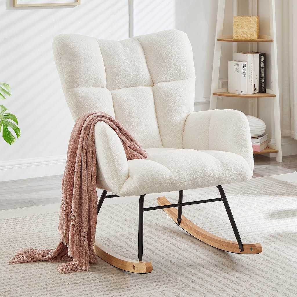 Anmytek Comfy Tufted Teddy Fabric Glider Rocking Chair