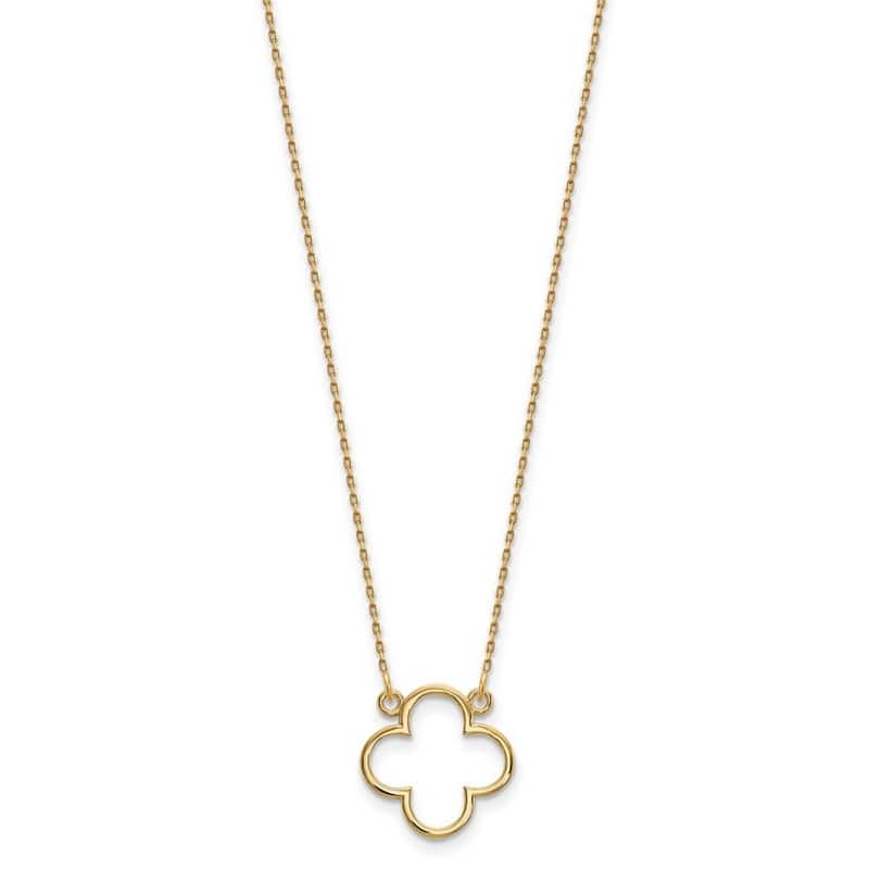 Curata 14k Yellow Gold 15mm Open Clover Design Necklace, 18"