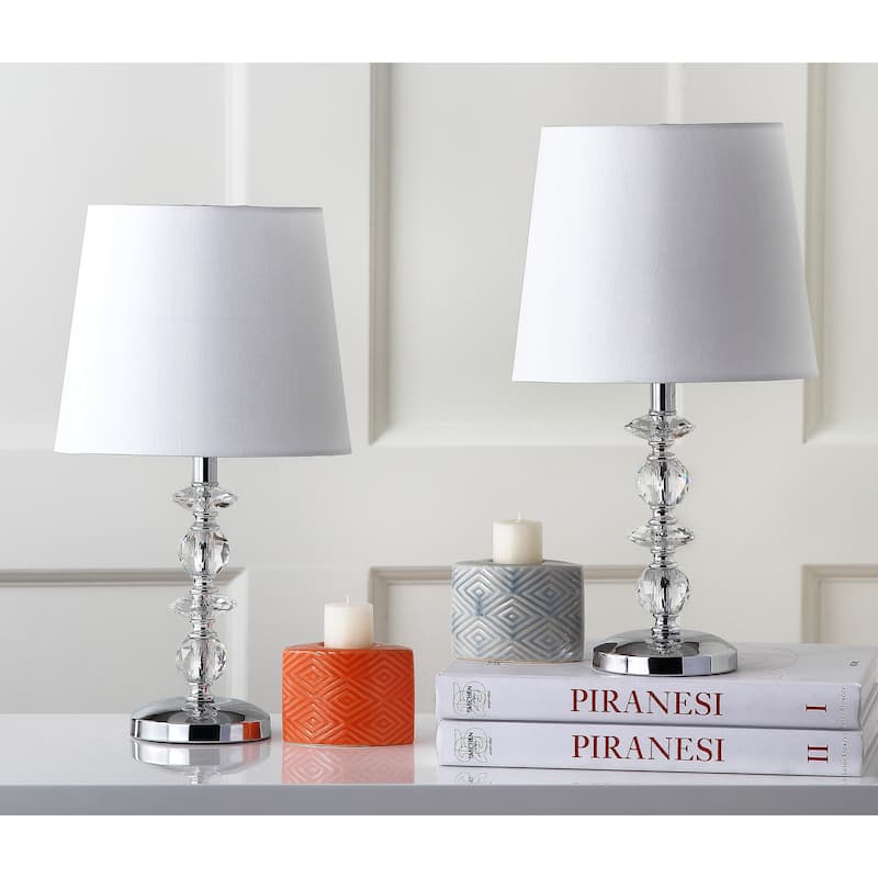 SAFAVIEH Lighting 15-inch Derry White Shade Stacked Crystal Orb Table Lamp (Set of 2) - 9"W x 9"D x 15"H