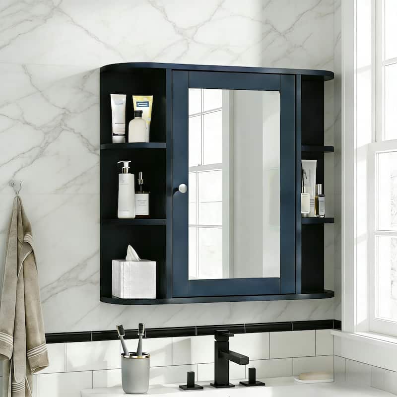 Christopher Knight Home - Modern Wall Mounted Medicine Cabinet with Mirror and Adjustable Shelves - Blue