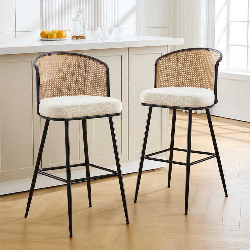 26"/29" Rattan Upholstered Bar Stool /Counter Stools Set of 2/3/4 - Set of 2 - Fabric-White - Bar Height