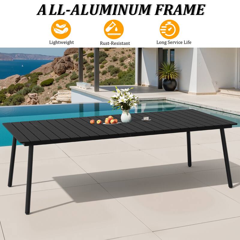 94.5in Outdoor Patio Rectangle Aluminum Wood-Like Dining Table with Umbrella Hole