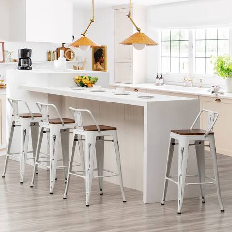 Bar Stools With Back set of 4 Industrial Metal Barstools with Wooden Seats
