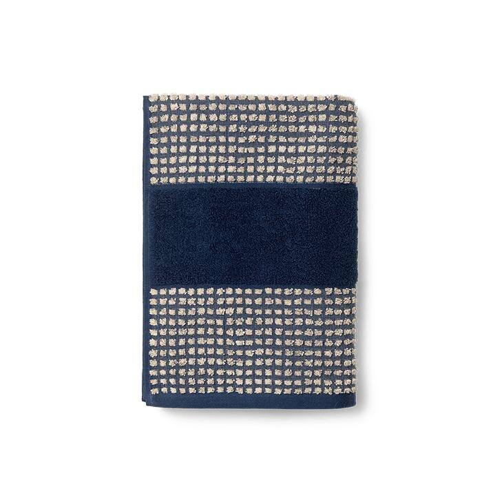 JUNA Check Towels, Dark Blue/Sand - Bath Towel