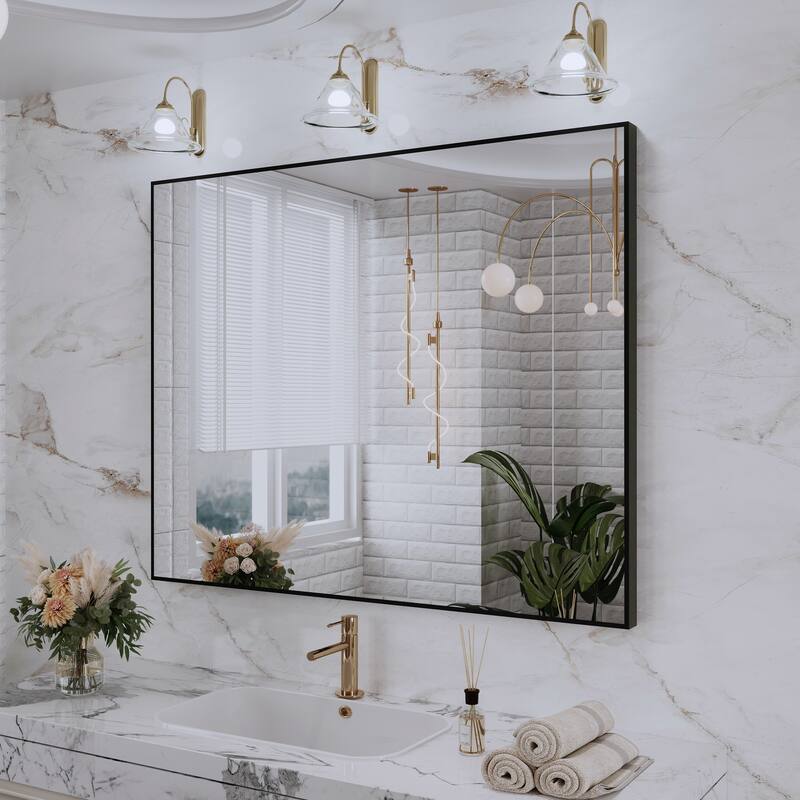 QuivaraView Wall Mounted Aluminum Frame Bathroom Vanity Mirror - 40" x 32" - Black
